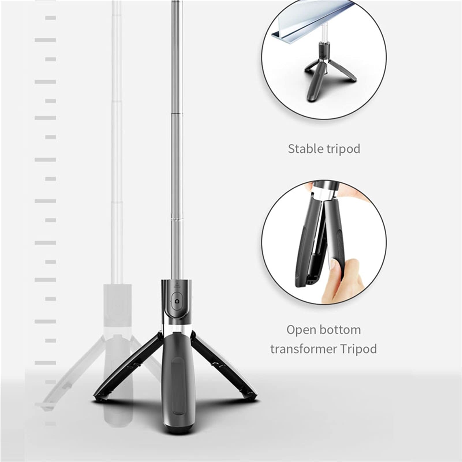 SCRUBY Bastone per selfie senza fili Bluetooth monopiede con telecomando per otturatore pieghevole, mini treppiede per smartphone Action Camera (nero)