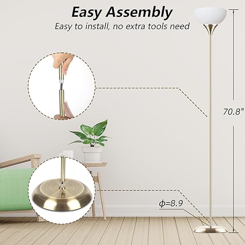 Miniatura 9 de Lámpara de pie lámpara de pie con 3 niveles de brillo regulable pantalla blanca resistente a caídas interruptor giratorio lámpara de pie de metal