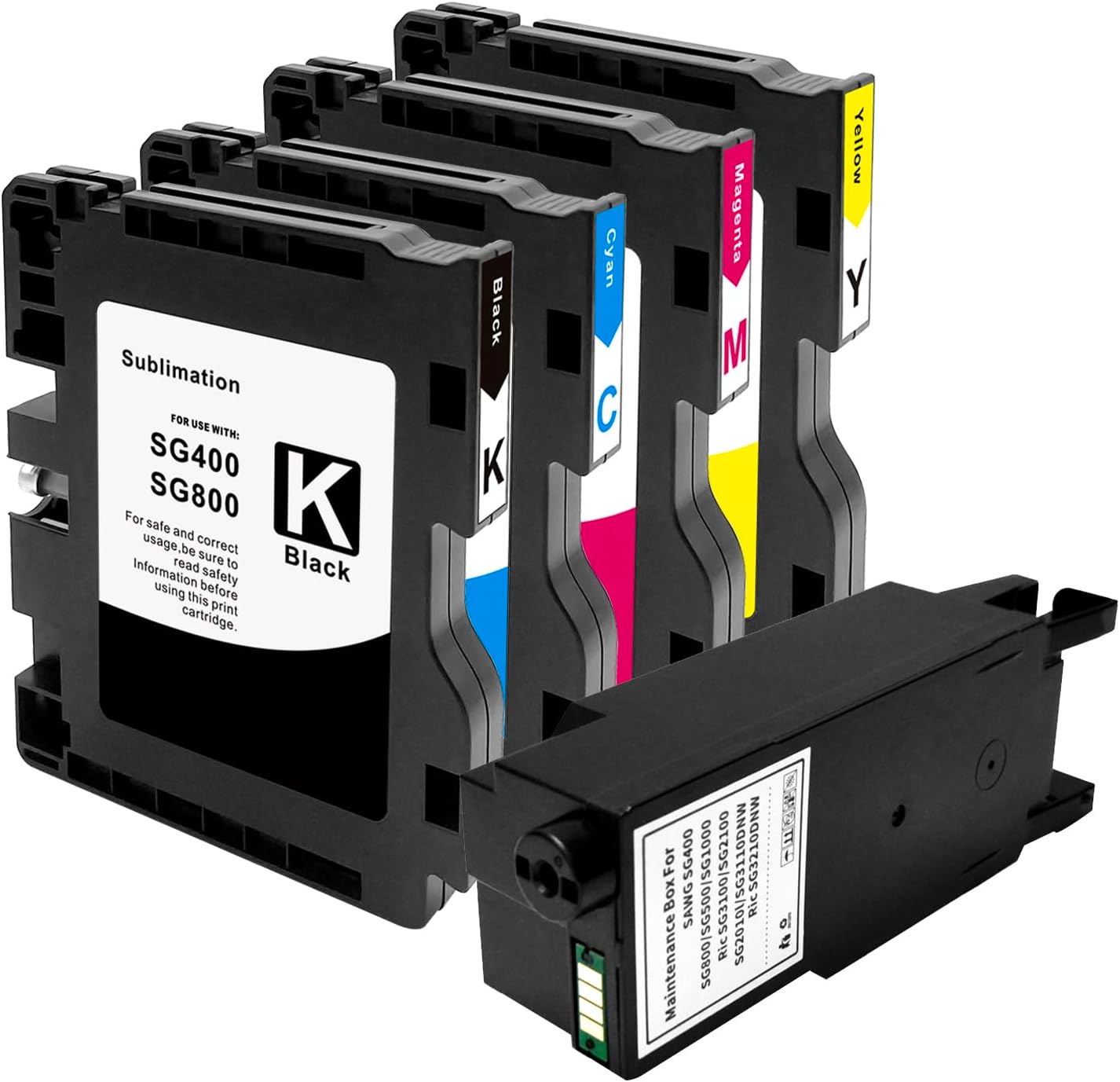 SG400 SG800 Sublimation Ink Cartridge with Latest Upgraded Chip and Ink Maintenance Box Compatible with Sawgrass Virtuoso SG400 SG800 Printer