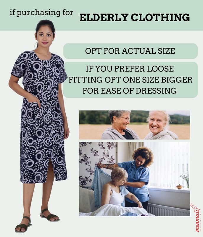 Image of MENMAII Women's [L-4XL] Full Open /Front Buttoned [a Kind of Adaptive Clothing] Multipurpose Nighty for Maternity /Pregnancy /Elderly /Patient /Feeding /Hospital Purpose Nighty Calf Length