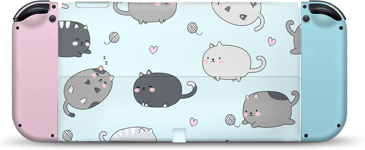 Tacky Design Chubby Cats Skin Compatible with Nintendo Switch OLED Wrap Cover, Cute Kawaii Skin for Nintendo Switch OLED Stickers, Premium Vinyl 3M Full Wrap Decal