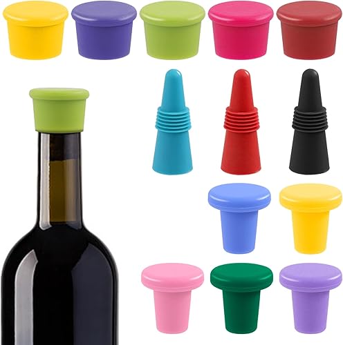 Glarks Kit surtido de tapones de vino de silicona de 13 piezas, 3 tipos de sellador de botellas de vidrio de cerveza reutilizable, tapón de botella