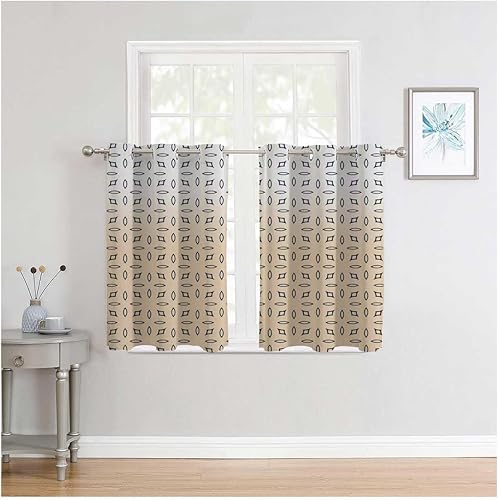 YANFENQI Cortinas para Habitacion Cream Coloured Geometric Checked Curtains for Door Blackout Fabric 110Inch Width by 96Inch Length,2 Panels