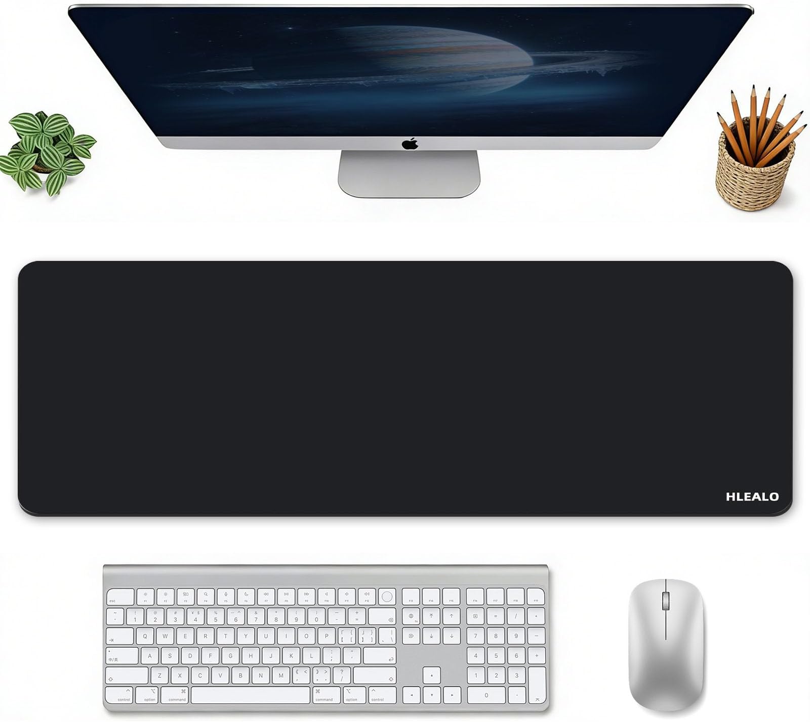 Large Black Mouse Pad - Desk Mat with Non-Slip Rubber Base, Smooth Waterproof Surface, Stitched Edges - Ideal as Desk Pad for Office, Gaming, and Home Use,31.5 x 11.8 inch