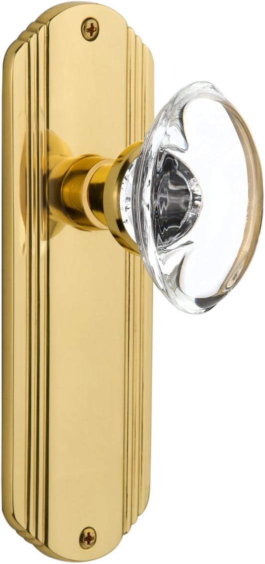 Nostalgic Warehouse Deco Plate with Oval Clear Crystal Glass Knob, Privacy - 2.375", Polished Brass