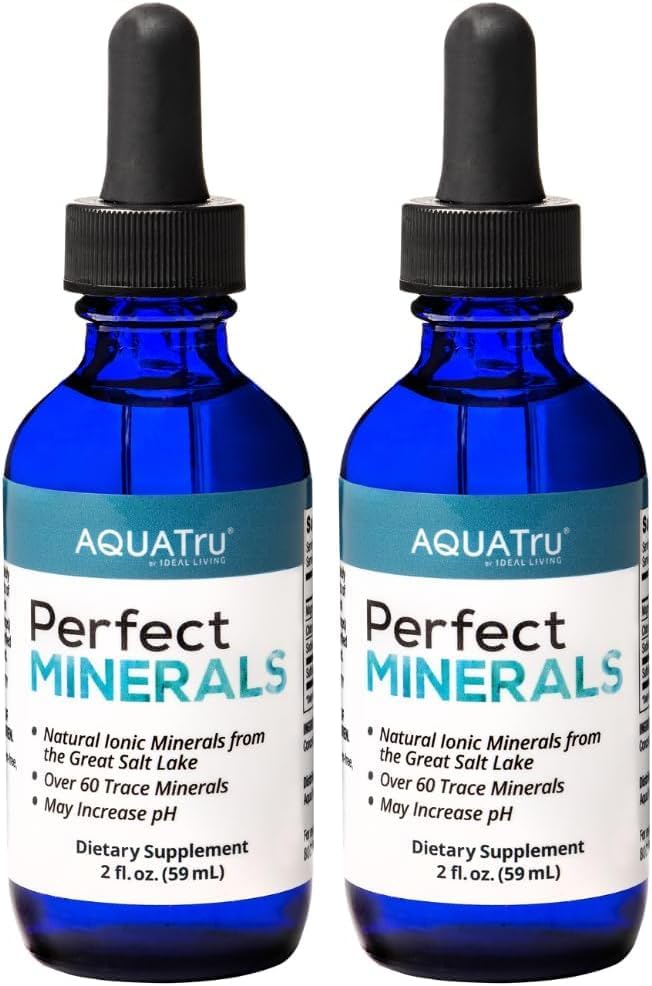 AquaTru Perfect Minerals – Mineral Drops for Water – Enrich with 72 Trace Minerals Including Magnesium, Zinc & Calcium – 60ml Bottle Mineralizes Up to 230 Liters of Water (Pack of 2)