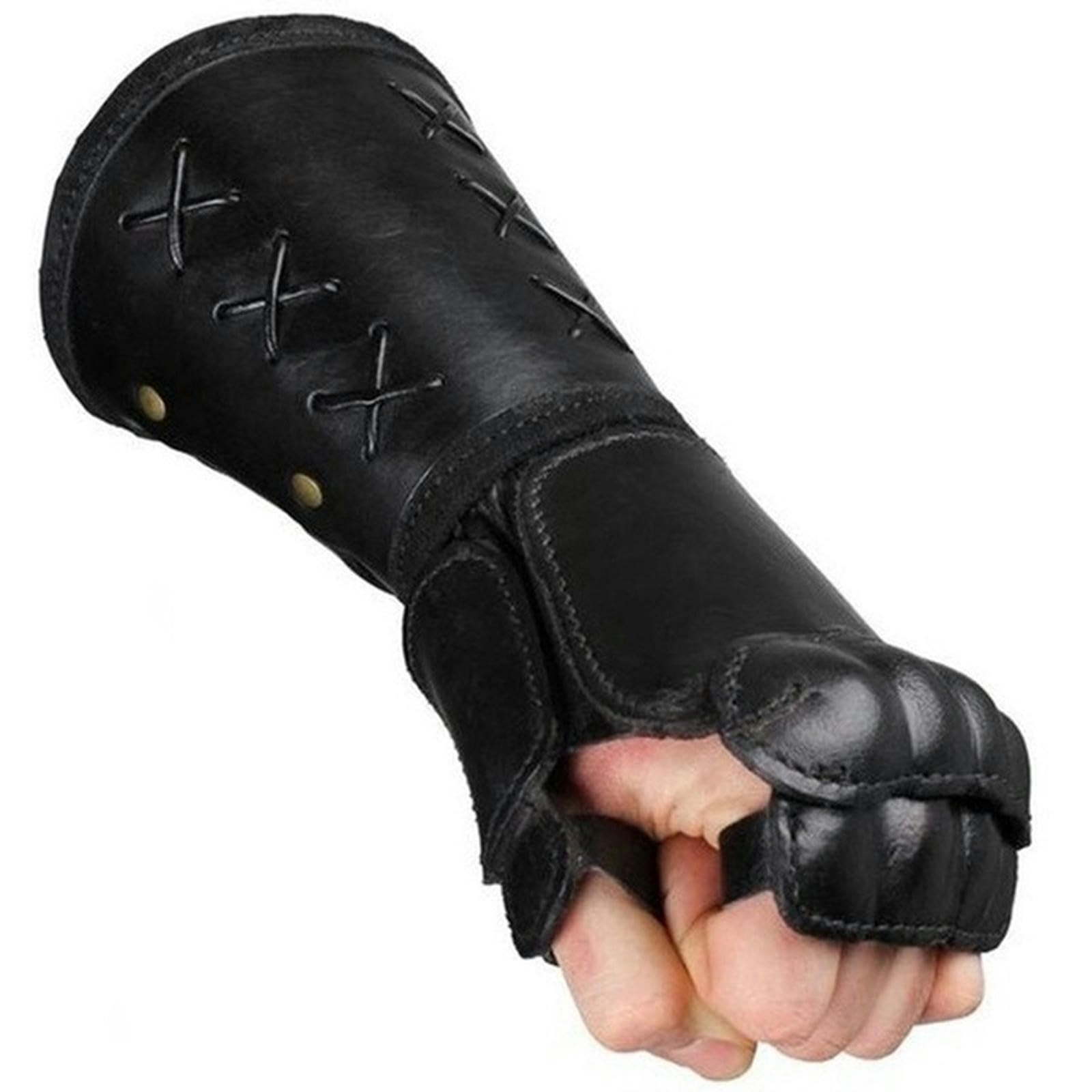WILsem Vintage Leather Armor Bracer Steampunk Medieval Guantes Medieval Armor Gloves for Men Cosplay Props