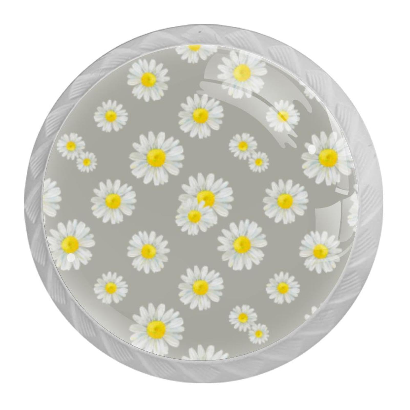 Tqmspg 4 Pieces Drawer Pulls Daisy Flowers Door Knobs Dresser Handles for Kitchen Wardrobe Cupboard Hardware Furniture