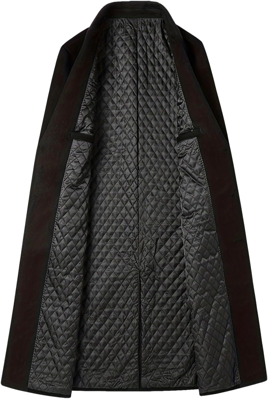 INVACHI Men's Wool Blend Long Trench Coat Notched Collar Full Lined Thermal Plain Single Breasted Overcoat