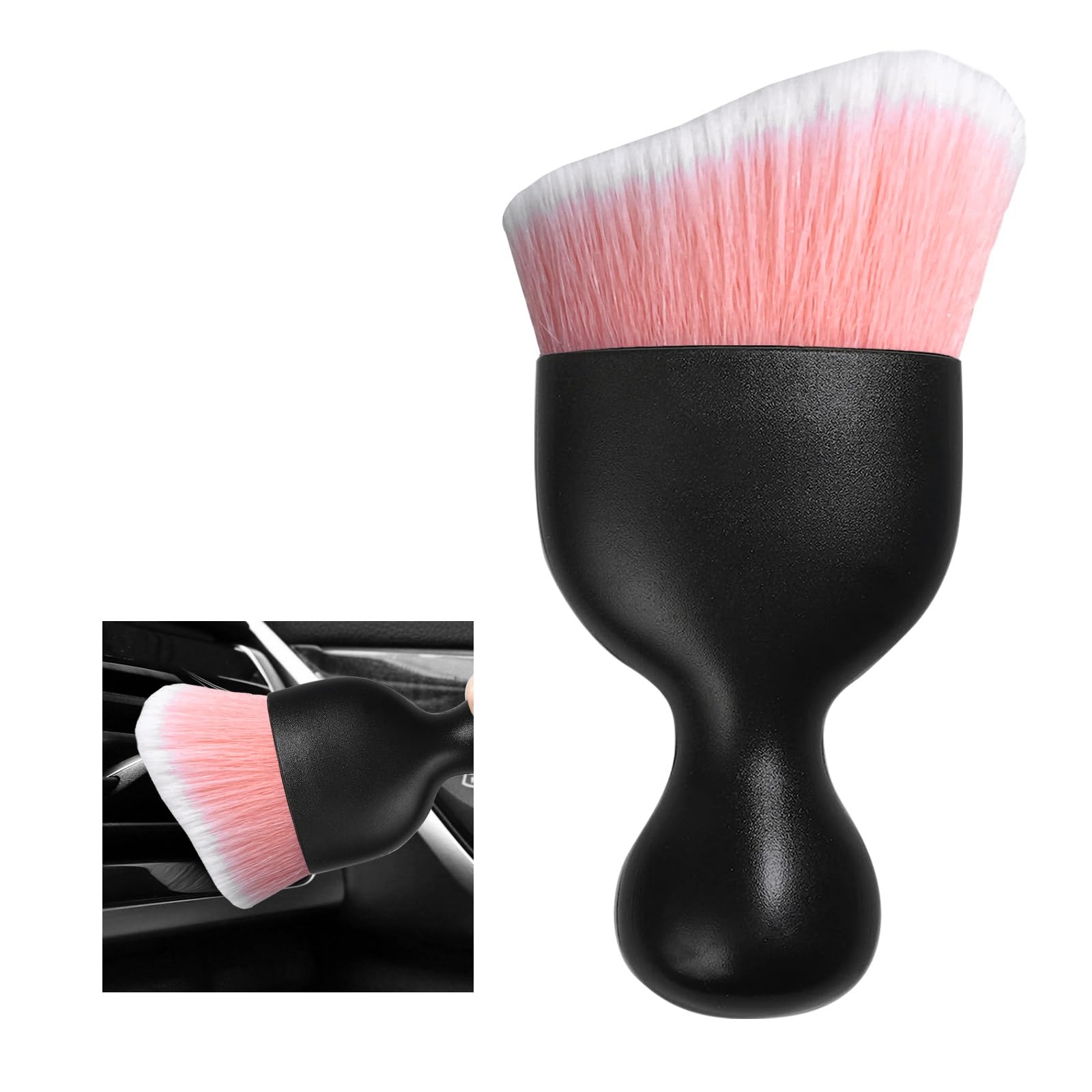 Car Interior Dust Brush, Auto Soft Bristle Detailing Cleaners, Curved Design Dirt Clean Brushes, Cleaners Tool for Vehicle Dashboard, Air Conditioner Vents, Leather (Pink & White)
