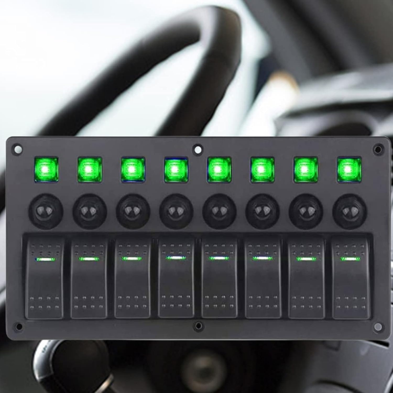 Geloo 8 Gang Pannello Interruttori a Bilanciere 12/ 24 V Interruttore a levetta Marine Barca Rocker Interruttori LED Luce ON-Off Alluminio IP65 Impermeabile per Auto, Barca, Camper