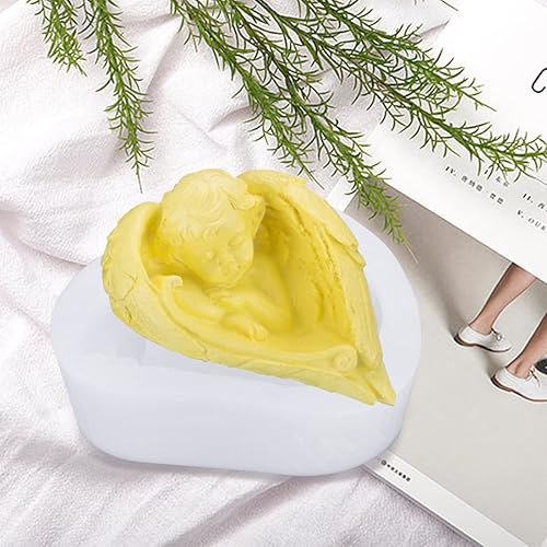 Miniatura 2 de Voyyphixa Molde de jabón de ángel durmiente, querubín en alas y plumas de resina epoxi de silicona, molde de estatua de ángel hecho a mano para