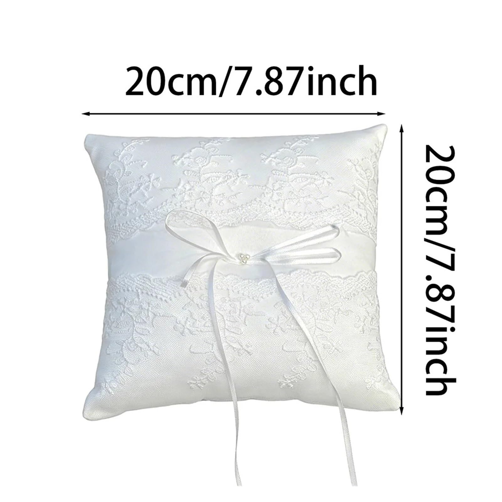 Hochzeit Ringhalter Kissen Kissen for Eheringträger, Ringkissen aus weißer Blumenspitze mit Perlenschleife, Ringhalter for Trauung
