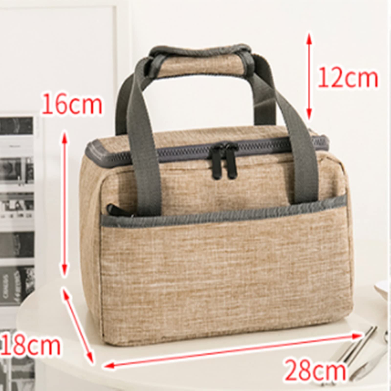 Bolsa de Picnic Bolsa for lonchera bento de lona aislante gruesa Bolsas de Almuerzo(Grey)