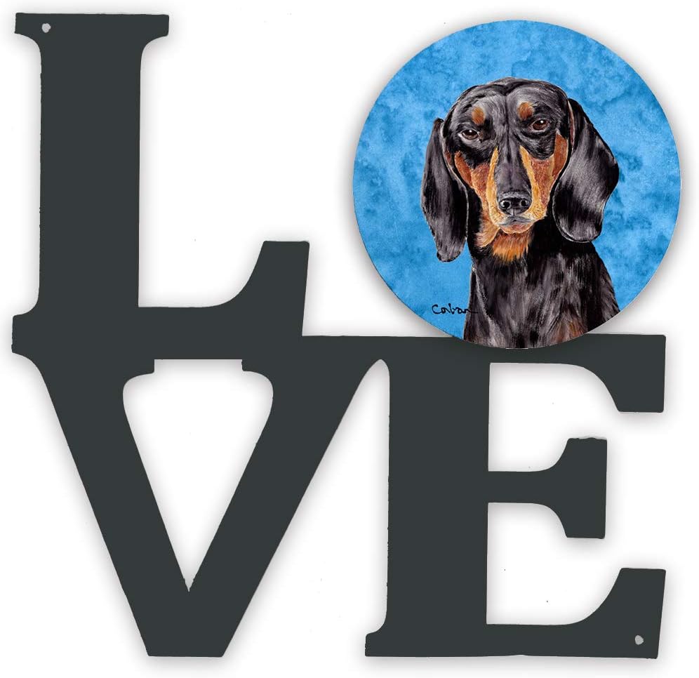 Caroline's Treasures SC9139BUWALV Blue Dachshund Metal Wall Artwork Love Indoor Outdoor Art Decor Patio, Bathroom, Kitchen Colorful Aluminum and Black Steel Sculpture