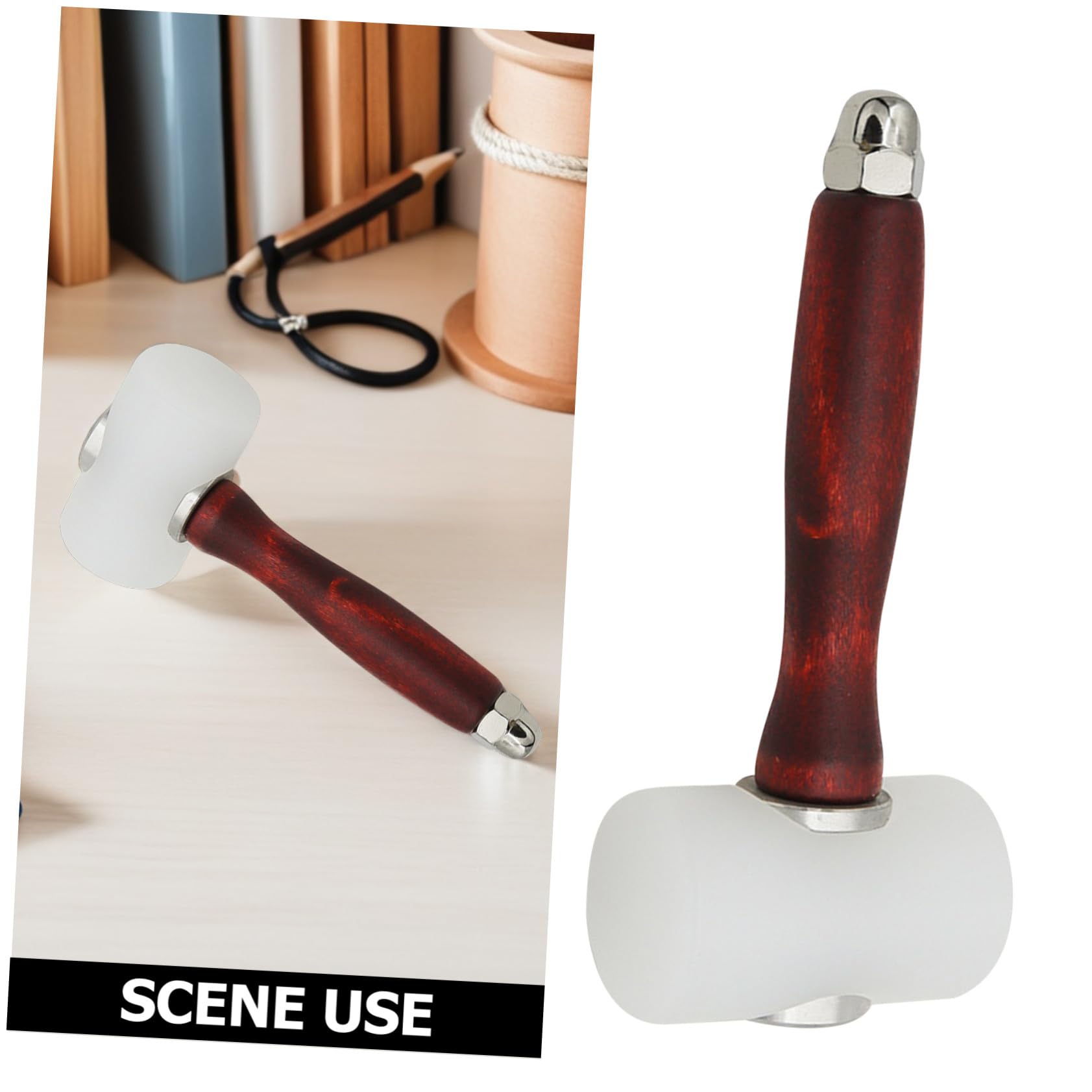 SEWACC 2 Piezas Martillo de Cuero para Estampado y Punzonado con Mango de Madera Cabeza de Nailon Doble para Grabado y Costura Herramienta Resistente para Proyectos DIY de Cuero