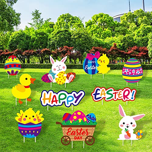 Paper Master Happy Easter Decorations, Easter Yard Signs With Stakes For Outdoor Party Supplies, 10Pcs Waterproof Lawn Decoration For Happy Easter Day Celebration, Colorful #TOP4