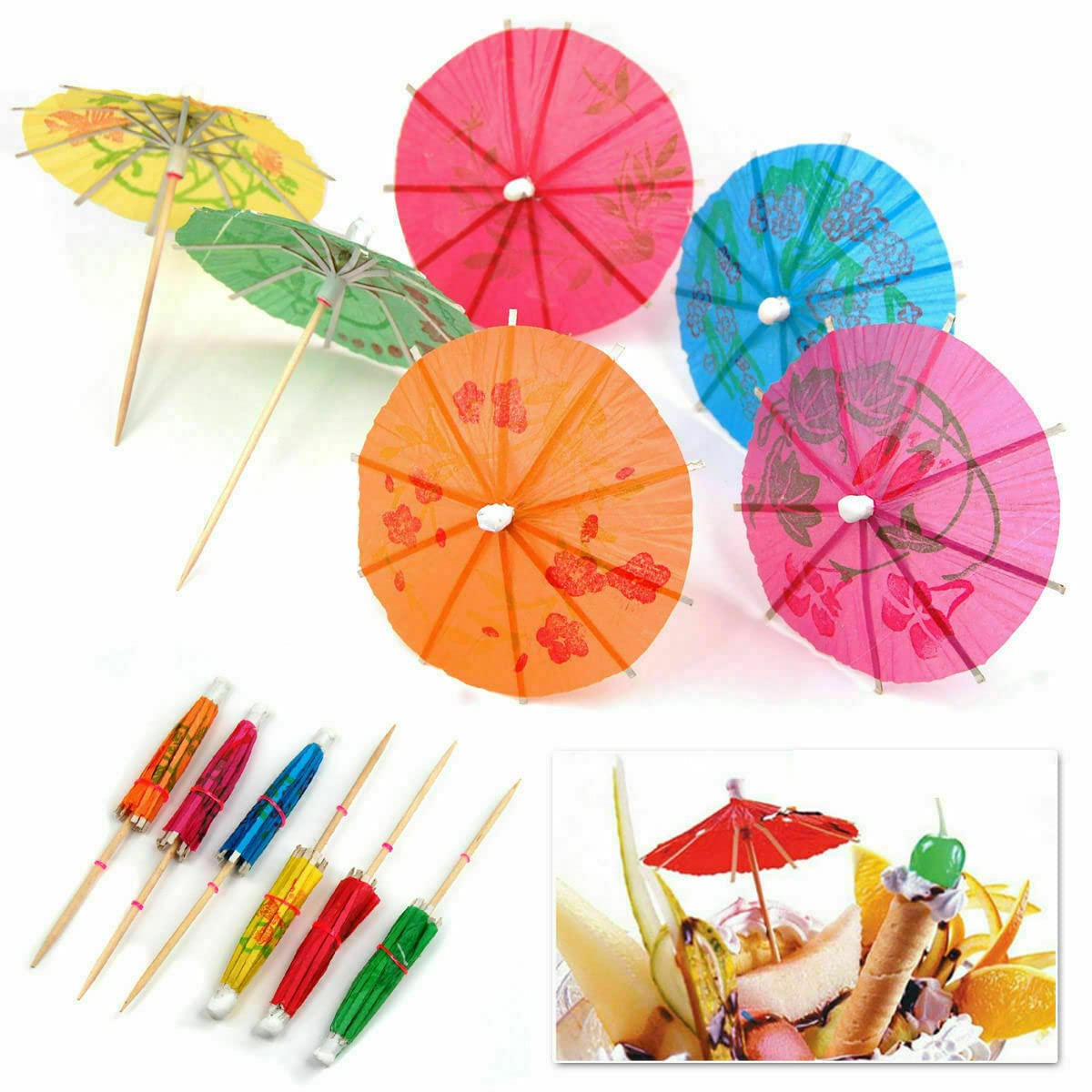 Cocktail Umbrellas Accessories Paper Umbrella Stick Mixed Colors Sticks for Drink Hawaii Tropical Party Fruit Toppers Food Drink Decorative Pick for Birthday Wedding Summer Party (20)