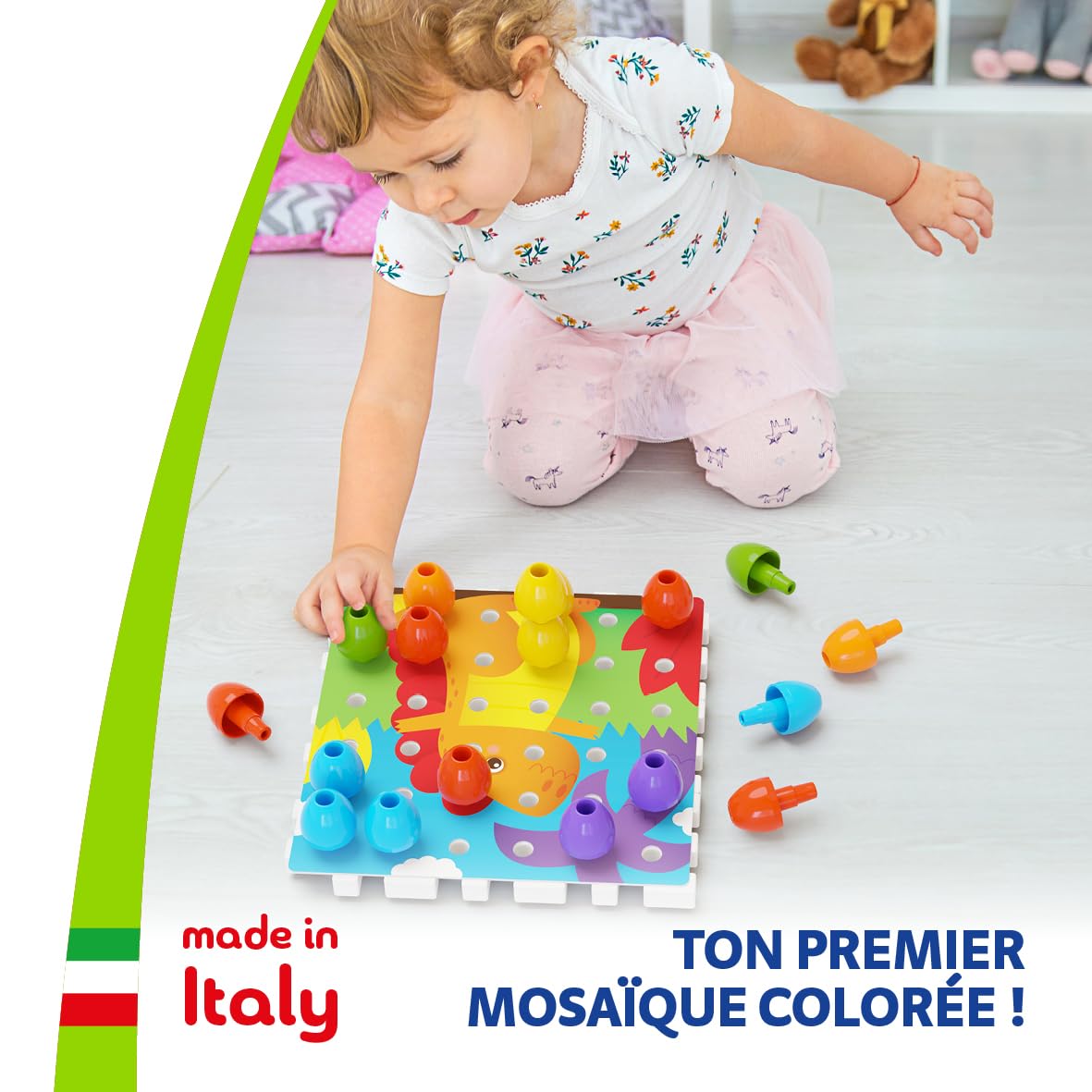 Quercetti Jumbo Peggy 45 pcs Jeux de Construction Mosaique Enfant 2 Ans + Motricité Fine Made in Italy