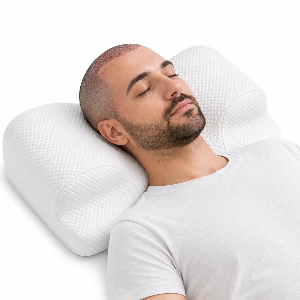RelaxSleep Haartransplantation Kissen für Rückenlage, Rückenschläferkissen nach FUE, DHI, Nasen-OP, Brust-OP, Botox, Anti-Falten Memory Foam Kissen