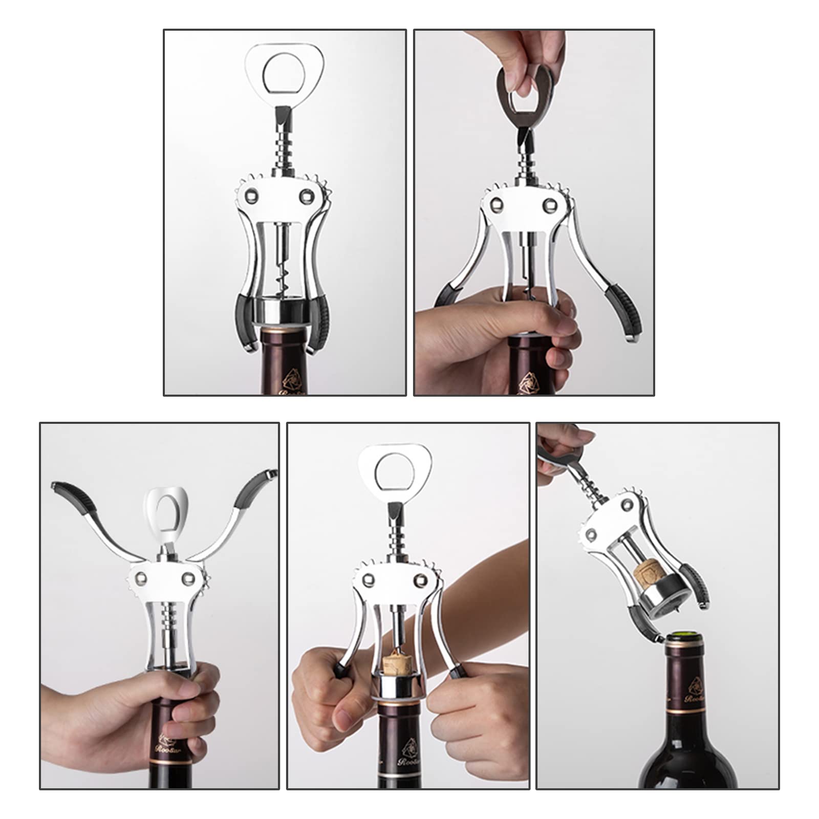 Cavatappi A Doppia Ala Con Vite A Spirale - Apribottiglie Per Vino E Birra - In Lega Di Zinco - Foto 6