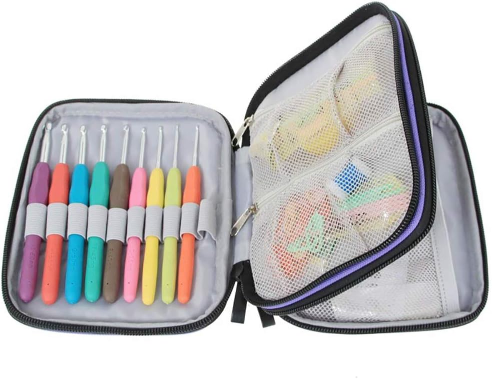 Knitting Needles Case with 4 Pockets, Organize 8-Inch Knitting Needles Scissors Stitch Holders Measuring Tape Knitting Tools Double Layer Design
