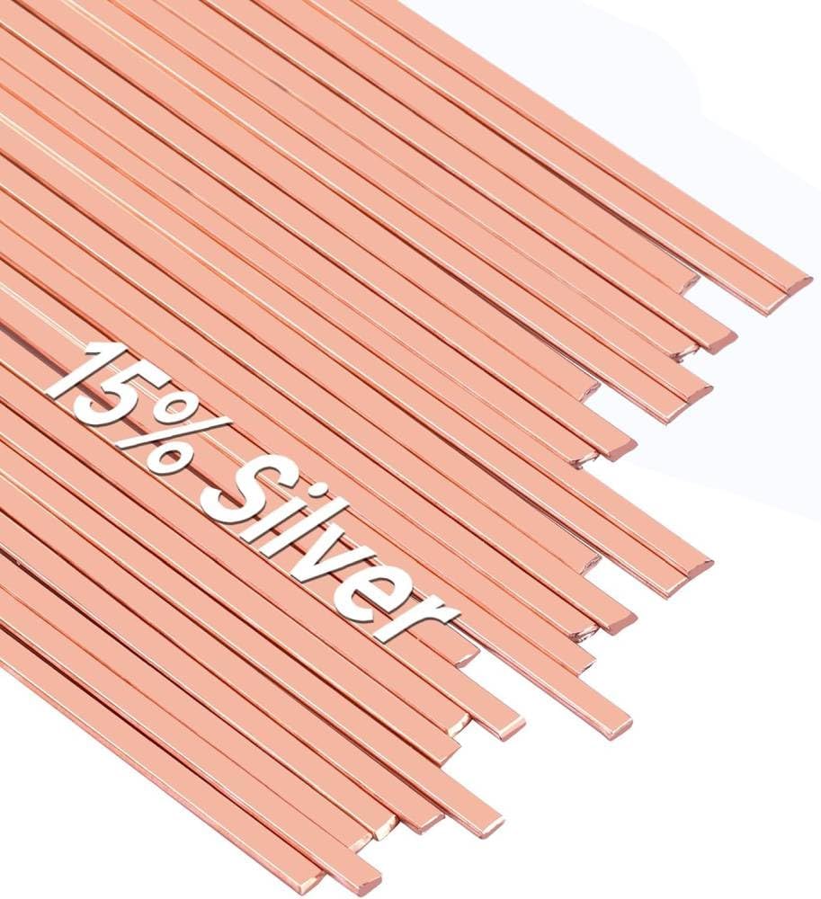 15% Silver Brazing Rods AWS BCuP-5, 30 Sticks Phos Copper Silver Solder Alloy Flat Welding Rods 0.050"x1/8"x10" for Air Conditioning, Refrigerator, HVAC and Plumbing Applications