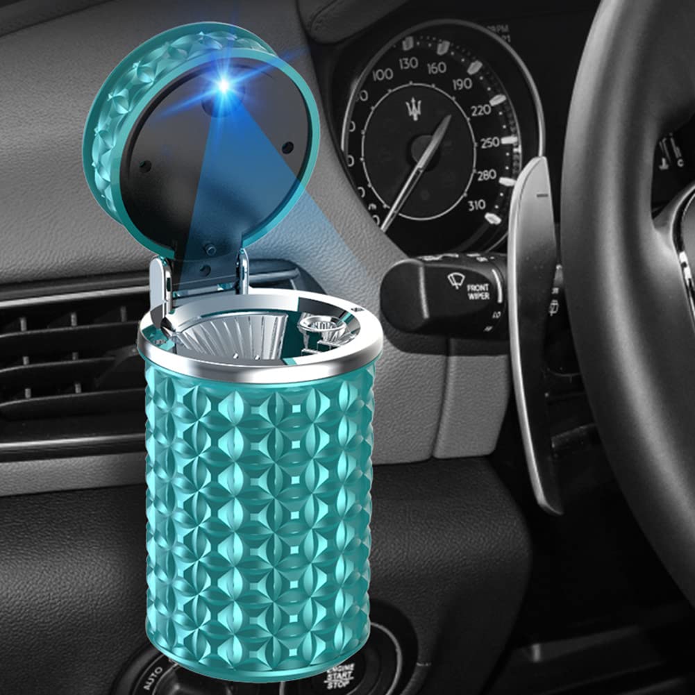 Surakey Car Ashtray Portable Trash Can Ashtray for Women Mini Car Holder Accessories Universal with Blue LED Light Indicator Windproof White with lid Smell Proof Crystal Diamond Organizer,Purple