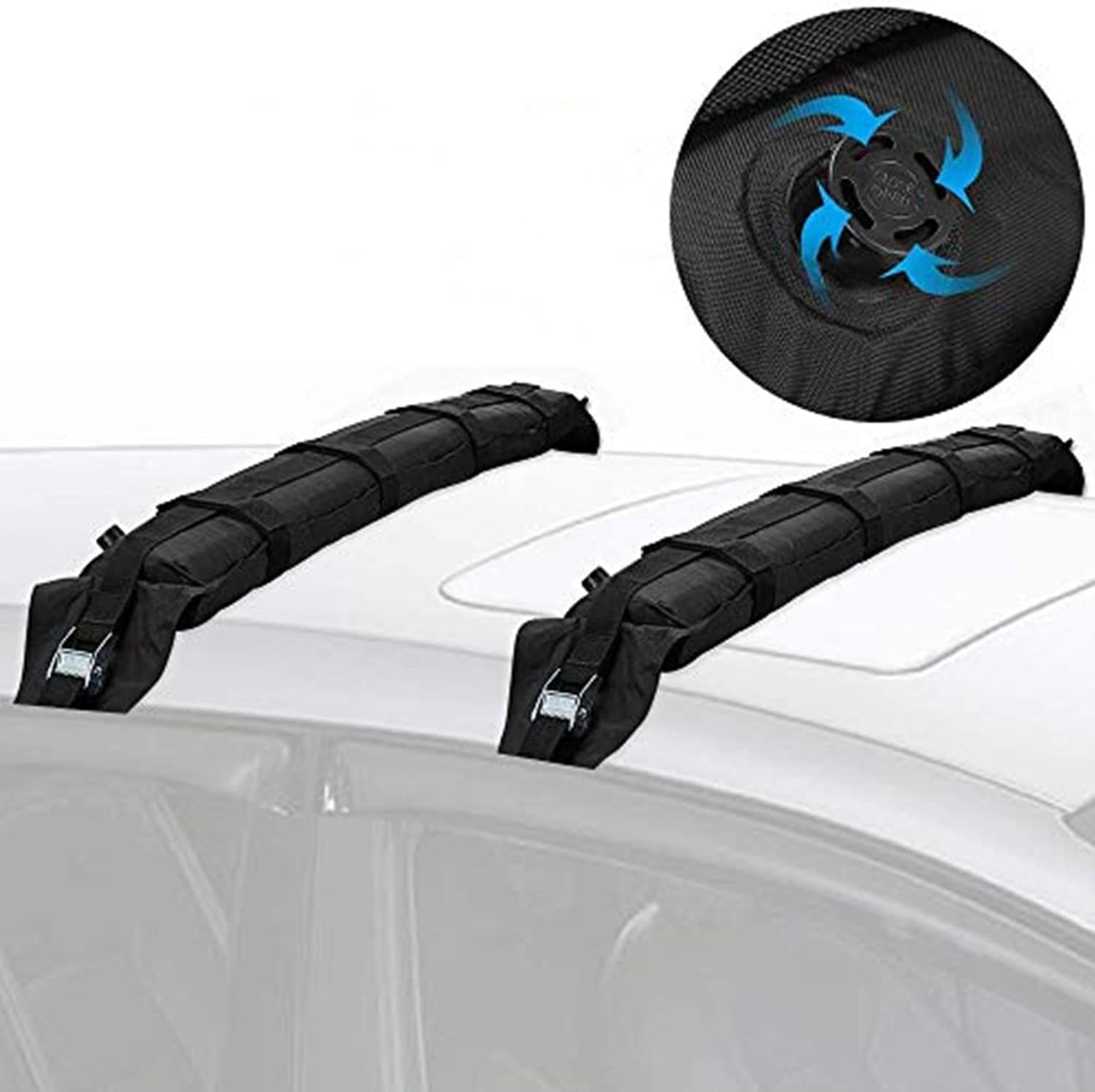 Feelglad Universal Soft Car Roof Bars Pads, Automatic Inflatable Easy Quick Fit Heavy-duty Roof Rack for Car Surfboard Kayak SUP Long 35 inch Max Weight Capacity 80 kg