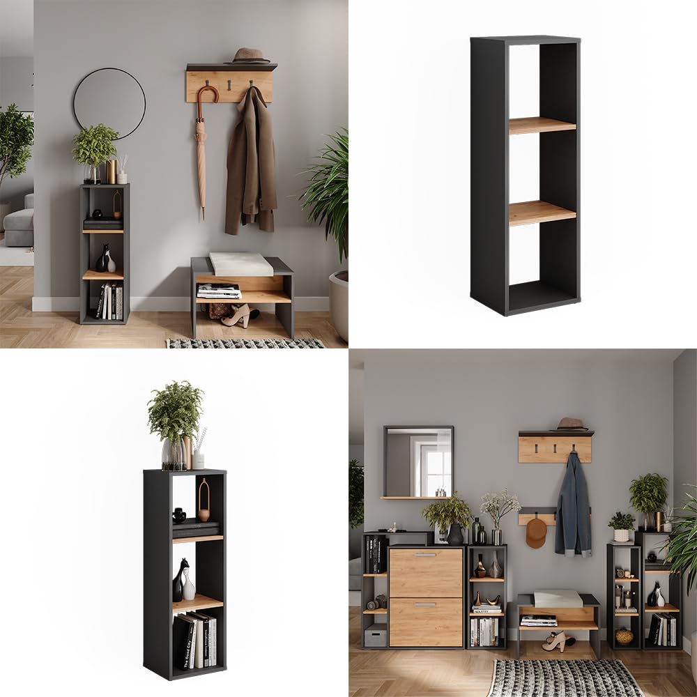 Vicco Estantería de pie Orlando, Antracita/Roble Dorado, 30 x 90.5 cm, con estantes Ajustables para un Uso Flexible