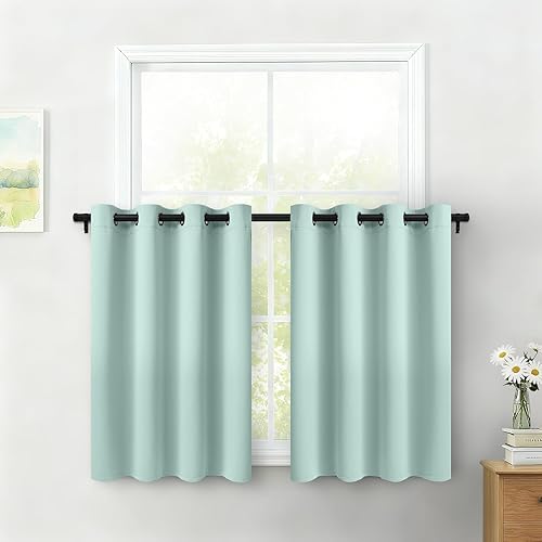 Miniatura 71 de COSVIYA Cortinas 100% opacas para dormitorio con forro negro, bloqueo de luz completa, aislamiento térmico y ojales, tratamiento de ventana de 54