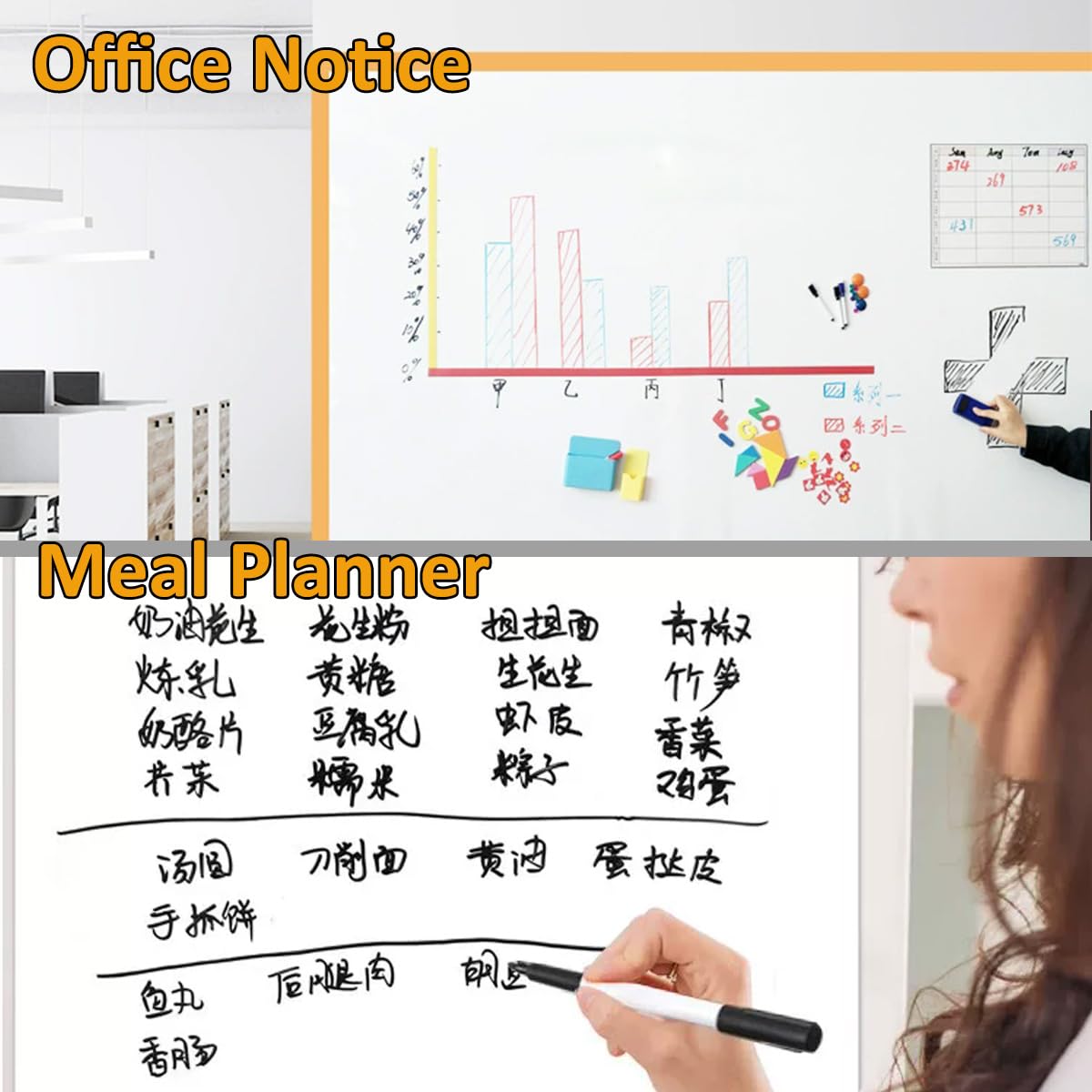 Magnetischer Whiteboard-Film-Aufkleber, trocken abwischbar, selbstklebend, Whiteboard-Papierbögen für Zuhause, Küche, Kühlschrank, Einkaufsliste und Büro, Notiz mit Löschen/Stiften/Magneten (Weiß, 150