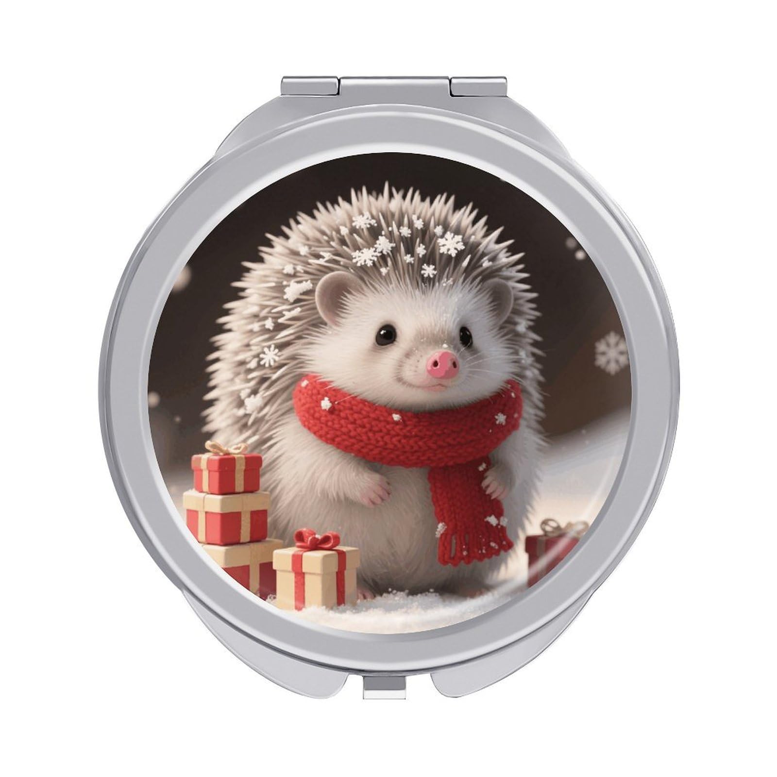 FodPand Compact Hand Mirror with 1x/2x Magnifying Round Travel Makeup Mirror Mini Foldable Christmas Hedgehog Cosmetic Mirrors Travel Essentials Gift for Women Girl Portable for Pocket Purse -Silver