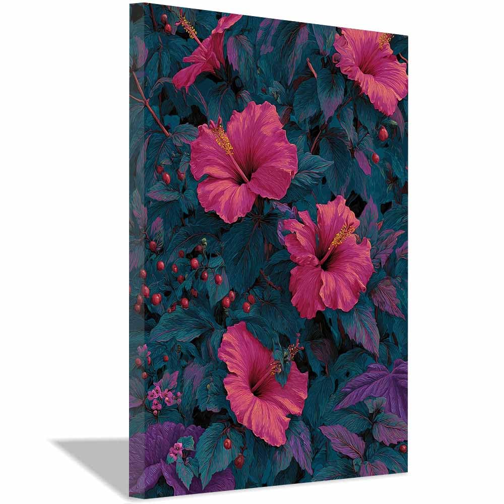Xeniou Multicolor Flower Wall Art Canvas Pink Hibiscus Flower Print Canvas Wall Art, For Bedroom Office Home Decorations(Multicolor)-70X100cm Framed