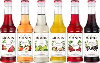 Monin Probierpaket Fruchtige Vielfalt Sirup Set (6 x 250 ml) – Maracuja, Limette, Schwarze Johannisbeere, Erdbeere, Himbeere & Pfirsich – Fruchtsirup für Cocktails, Limonade, Kaffee & Desserts