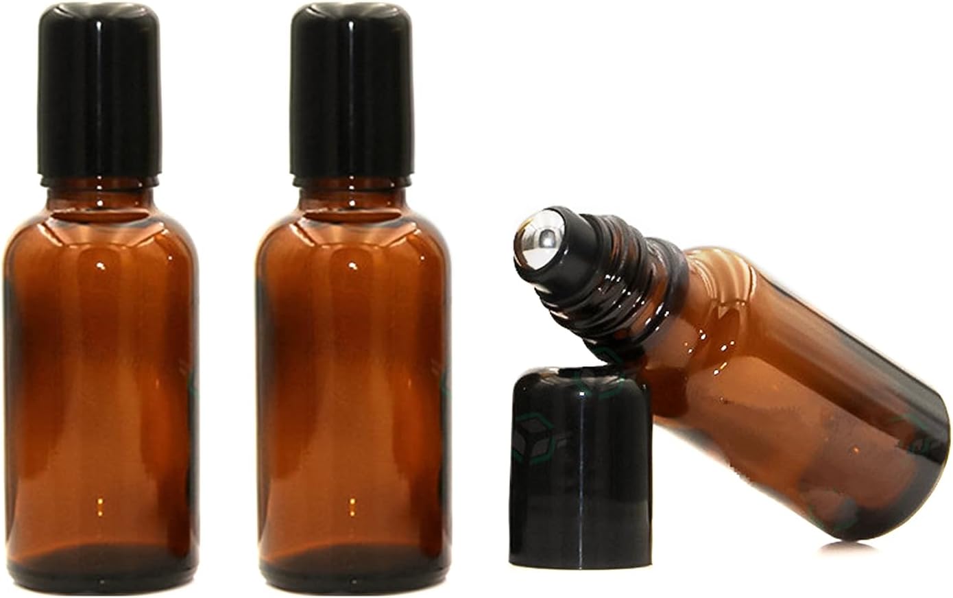 3Pcs 20ML Amber Glass Empty Refillable Roll-On Bottles with Stainless Steel Roller Ball and Black Cap Essential Oil Perfume Eye Essence Fluid Cosmetic Containers Dispense Sample Vials for Beauty