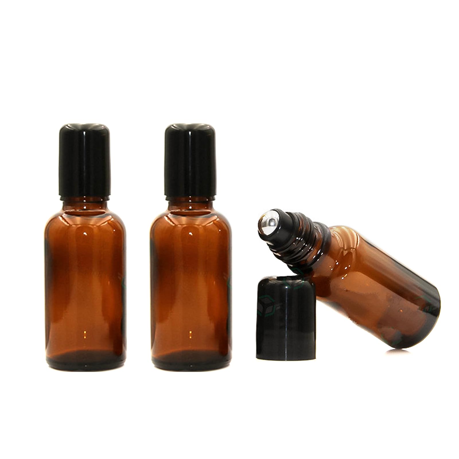 3Pcs 20ML Amber Glass Empty Refillable Roll-On Bottles with Stainless Steel Roller Ball and Black Cap Essential Oil Perfume Eye Essence Fluid Cosmetic Containers Dispense Sample Vials for Beauty