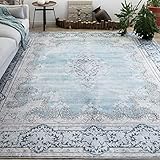 TALETA MAILA Teppich Wohnzimmer,Waschbarer Orientteppich Faltbar, Vintage Küchenteppich für Esszimmer, Schlafzimmer, Arbeitszimmer, Büro, Outdoor Picknick, Blau 240x340cm