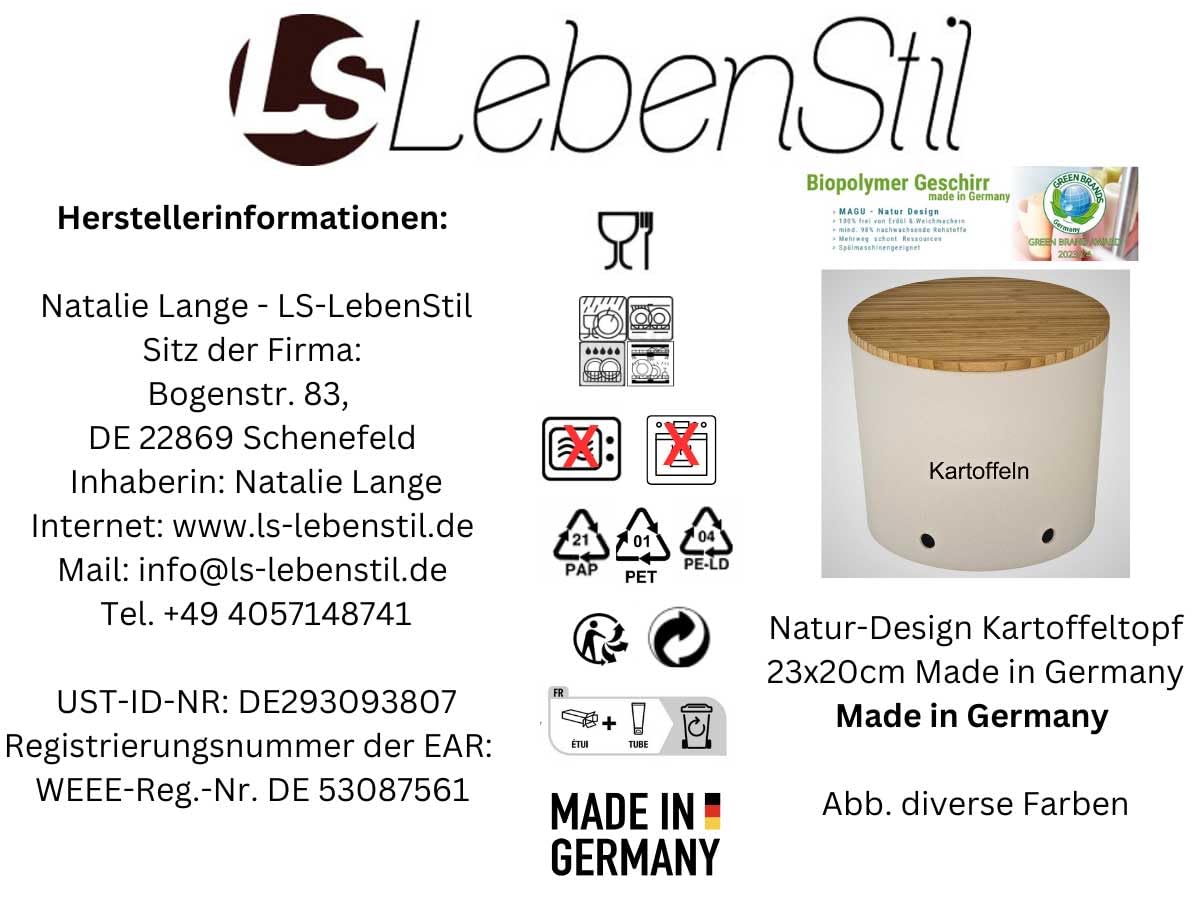 LS-LebenStil Nature-Design Kartoffeltopf 23x20cm Grau Schiefer Made in Germany Aufbewahrungsbox Vorratsdose
