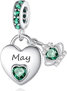 Birthstone Charms for Charms Bracelet: 925 Sterling Silver Heart Dangle Charms for Bracelets and Necklaces, Birthday Mother's Day Christmas Gifts For Women.