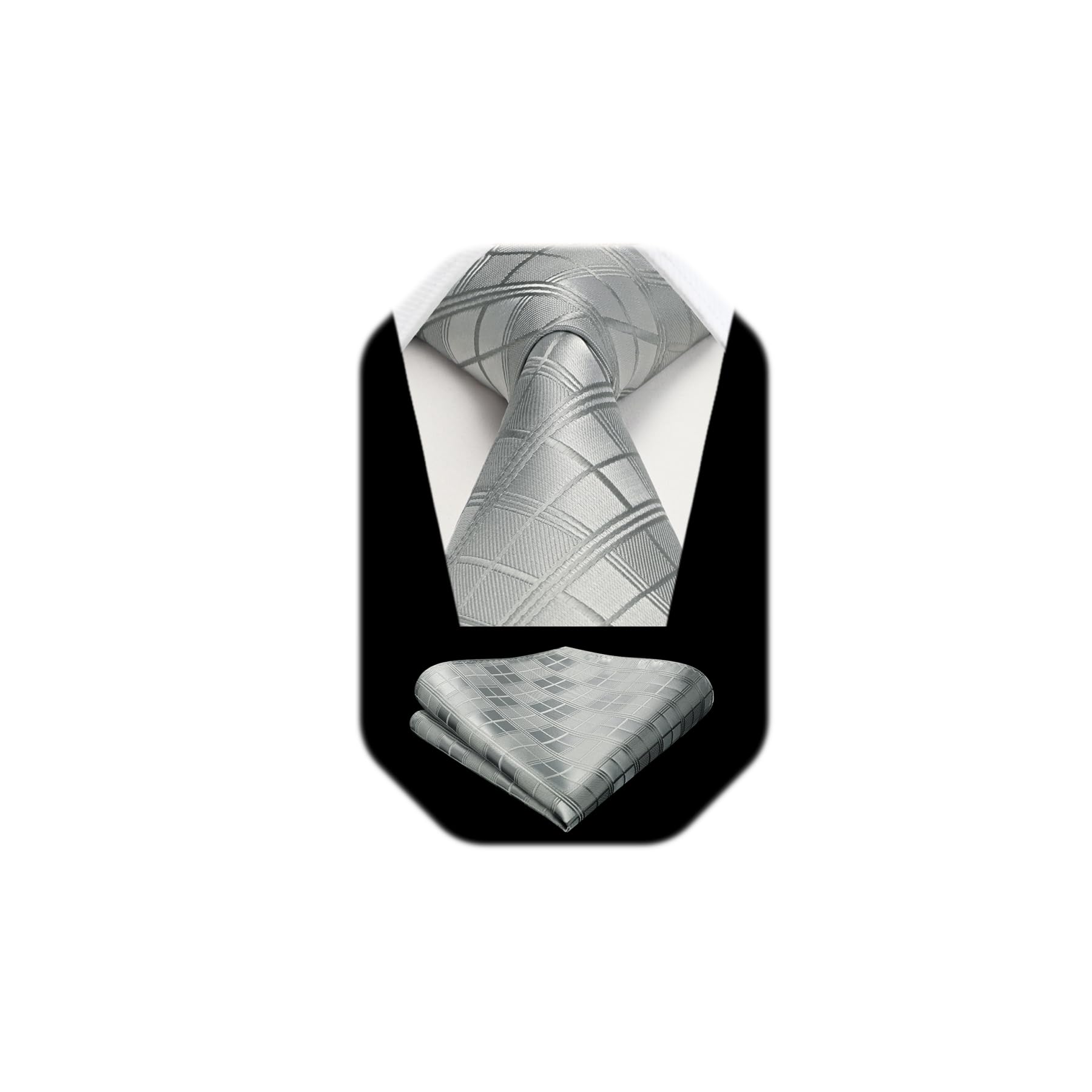 HISDERN Plaid Checkered Tie Handkerchief Woven Classic Formal Men's Necktie & Pocket Square Set