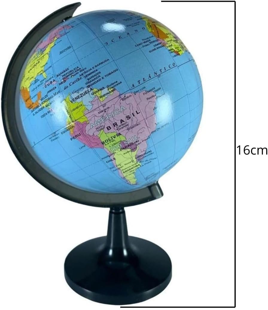 Globo Terrestre Giratorio Mesa Mapa Mundi Político Escolar 16cm Eixo com Medidor Premium