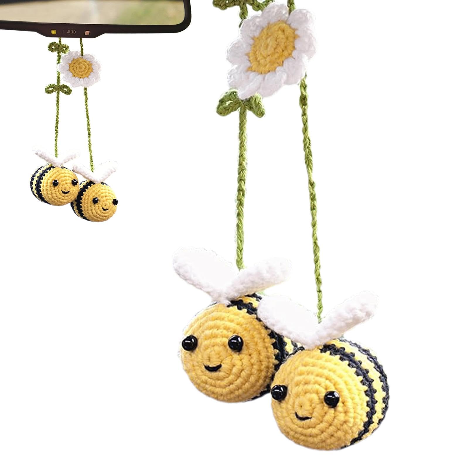 Ornement De Rétroviseur Abeille Au Crochet - Décoration Voiture Artisanale En Fil, Cadeau Pour Amoureux Des Abeilles, Longueur 20 Cm