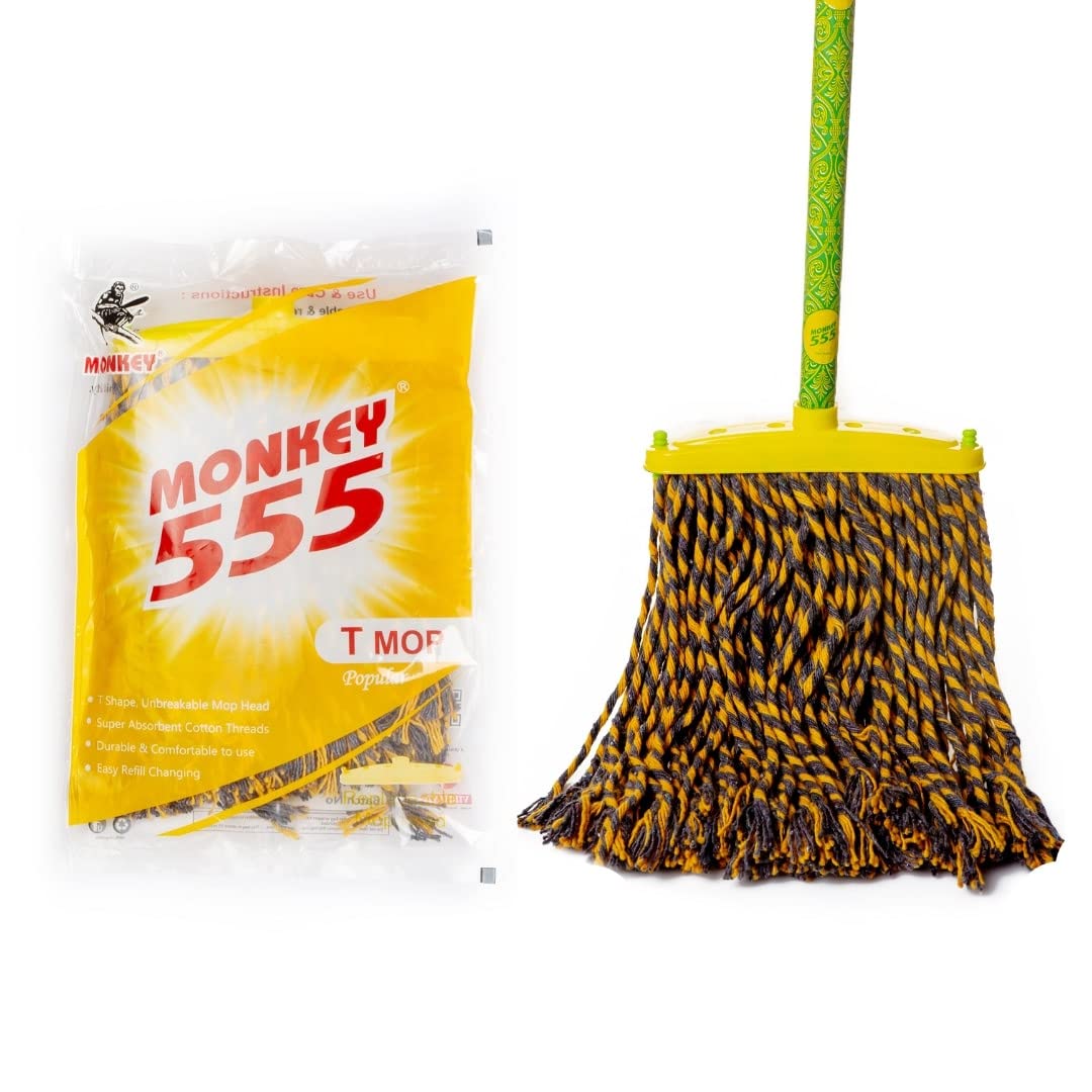 Monkey 555 T-Mop Popular | Super Absorbent Cotton Threads | Replaceable Mop Head | Elongated Strong Wooden Grip | Sturdy Plastic Hook (B095X98QML) Amazon Price History, Amazon Price Tracker