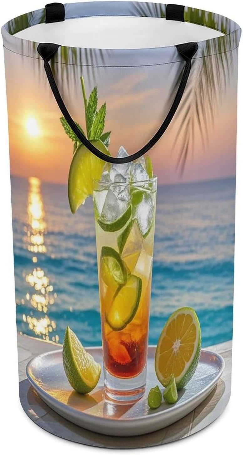 Summer Seaside Sunset Laundry Hamper Large Collapsible Laundry Basket with Handles Waterproof Clothes Hamper Portable Dirty Clothes Basket for Bedroom Laundry Room Closet Bathroom