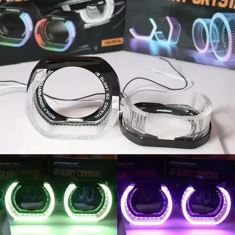 Image of AutoBizarre 2Pcs 3 Inch LED Angel Eyes Halo Ring Headlight Shrouds Cover Mask 5D Crystal RGB DRL Lights with Mobile Application Control for All Cars, Vans, SUVs, etc (L)