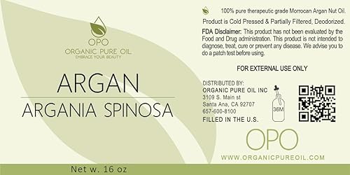 Miniatura 2 de Aceite de argán desodorizado  16 onzas  100% puro, Marruecos, parcialmente filtrado, sin perfume, sin OMG, vegano, aceite portador a granel para