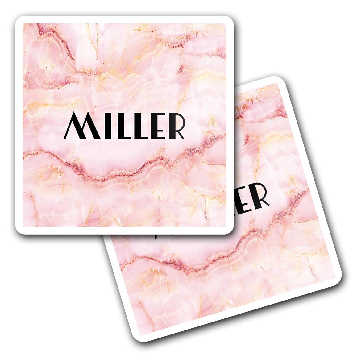 2 x 10cm Vinyl Square Stickers Set - Name Miller Marble Stone Texture Letter Lettering Travel Scrapbooking Gift Decal Wall Art Self Adhesive Waterproof #276231