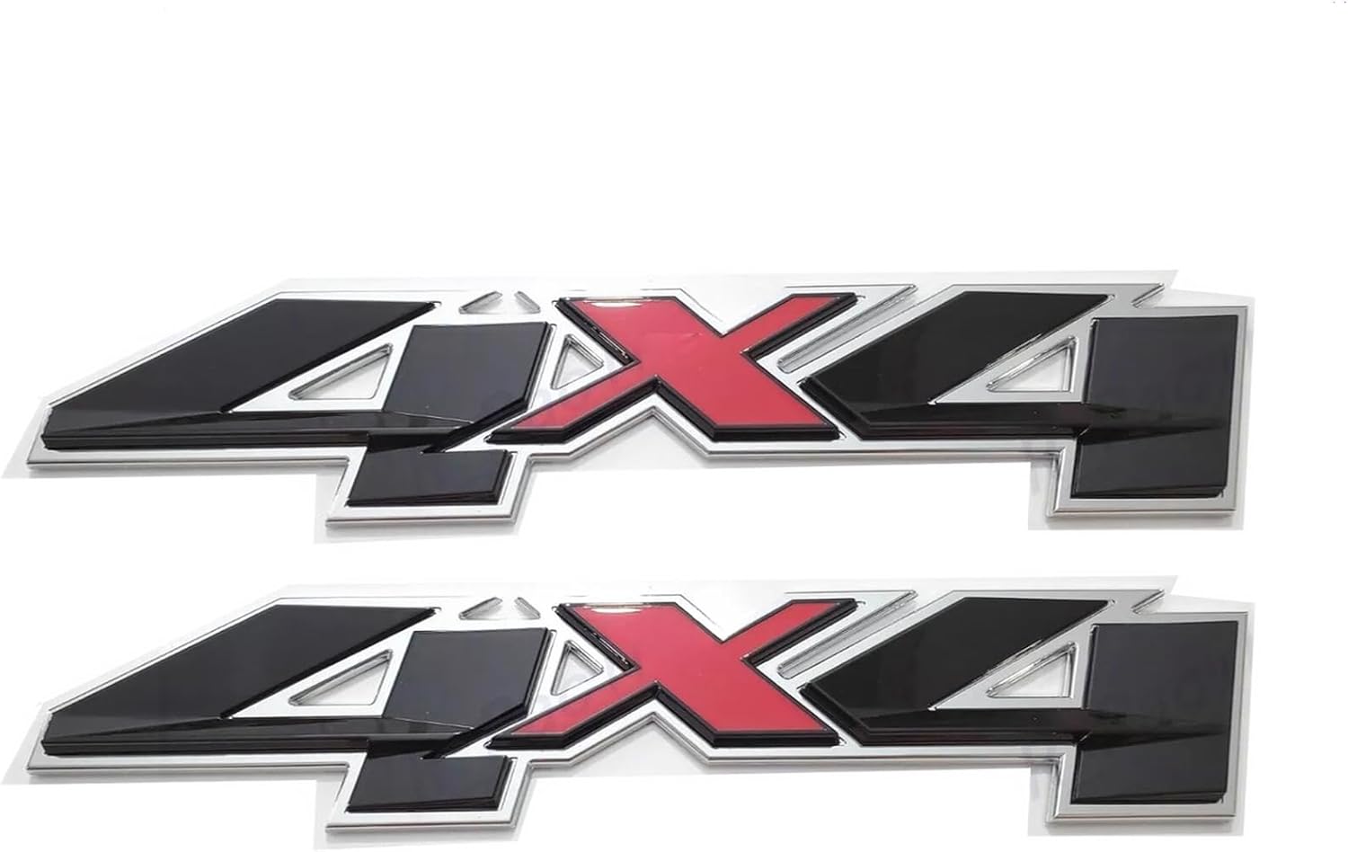 Pair Set Right and Left Fender Rear 4x4 Emblem 3D Badge Nameplate Letter Decal Replacement for 2007-2023 Sierra Canyon Colorado 1500 2500 HD 3500 HD (Chrome Black Red)