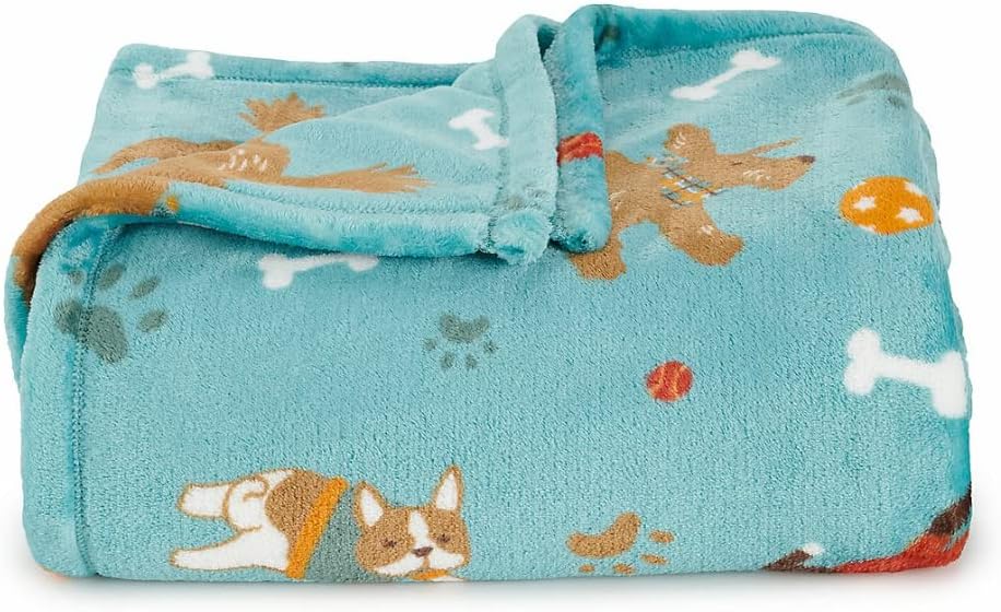 Lightweight Plush Fluffy Fuzzy Cozy Super Soft Throw Blanket Oversized 5' x 6' for Sofa Couch Chair Bed and for Travel in The car (Dogs with Bones)